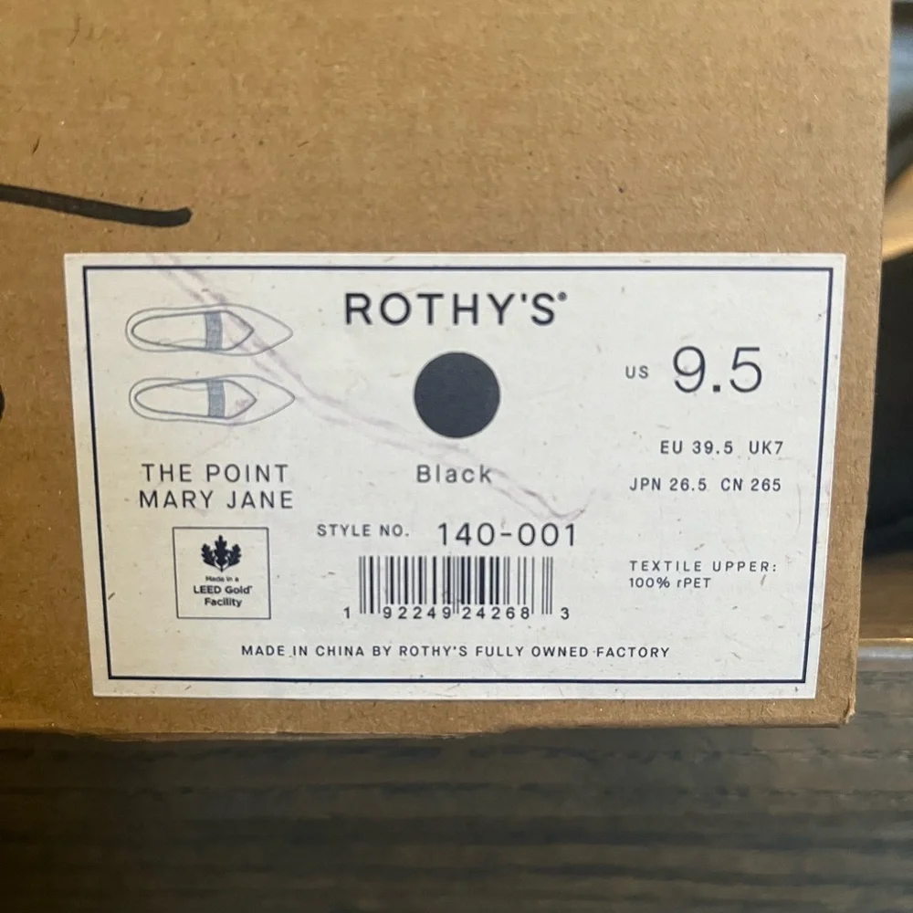 NWB Rothy’s The Point Mary Jane in Black 9.5